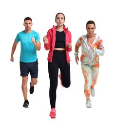 Image of People in sportswear running on white background