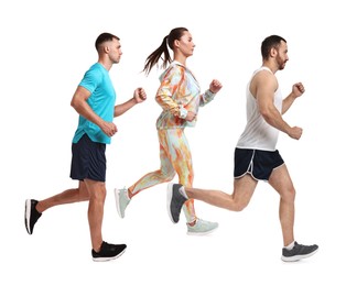 People in sportswear running on white background