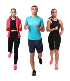 People in sportswear running on white background