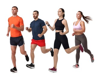 Image of People in sportswear running on white background