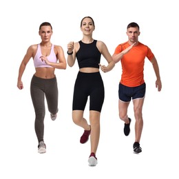 Image of People in sportswear running on white background