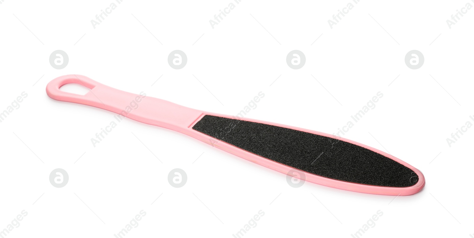 Photo of Pink foot file on white background. Pedicure tool