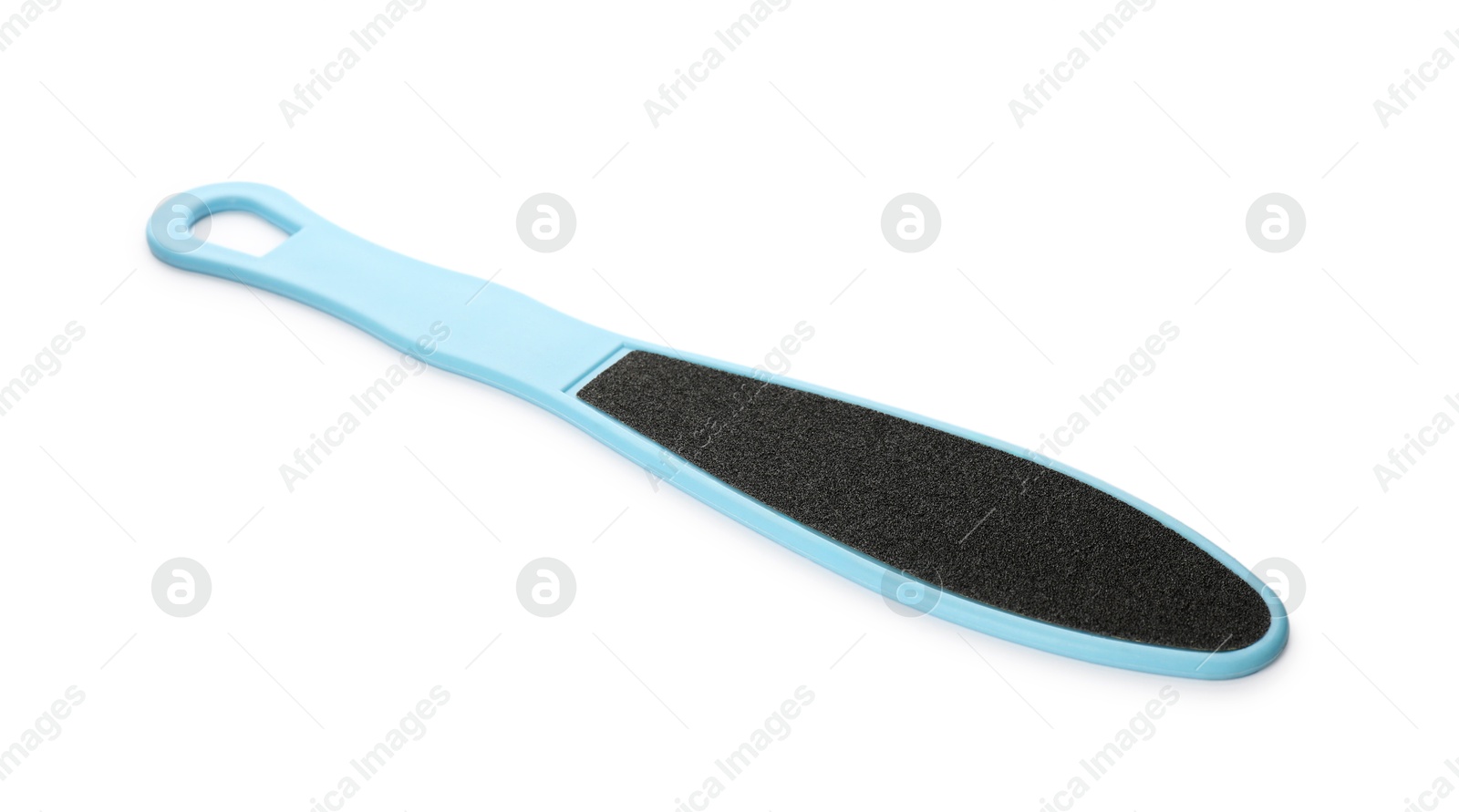 Photo of Light blue foot file on white background. Pedicure tool