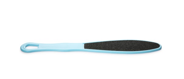 Photo of Light blue foot file on white background. Pedicure tool