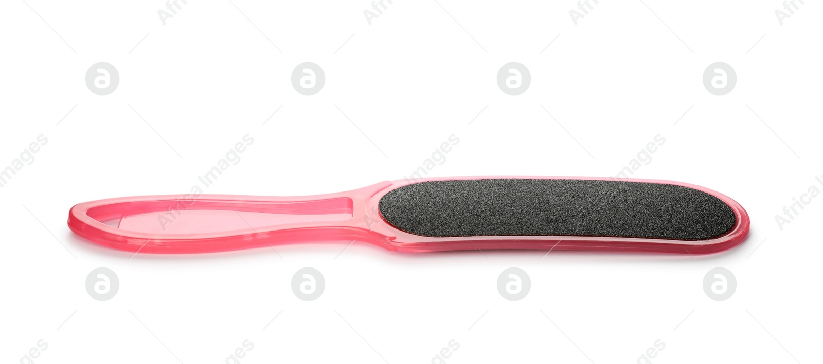 Photo of Pink foot file on white background. Pedicure tool