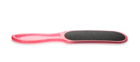 Photo of Pink foot file on white background. Pedicure tool