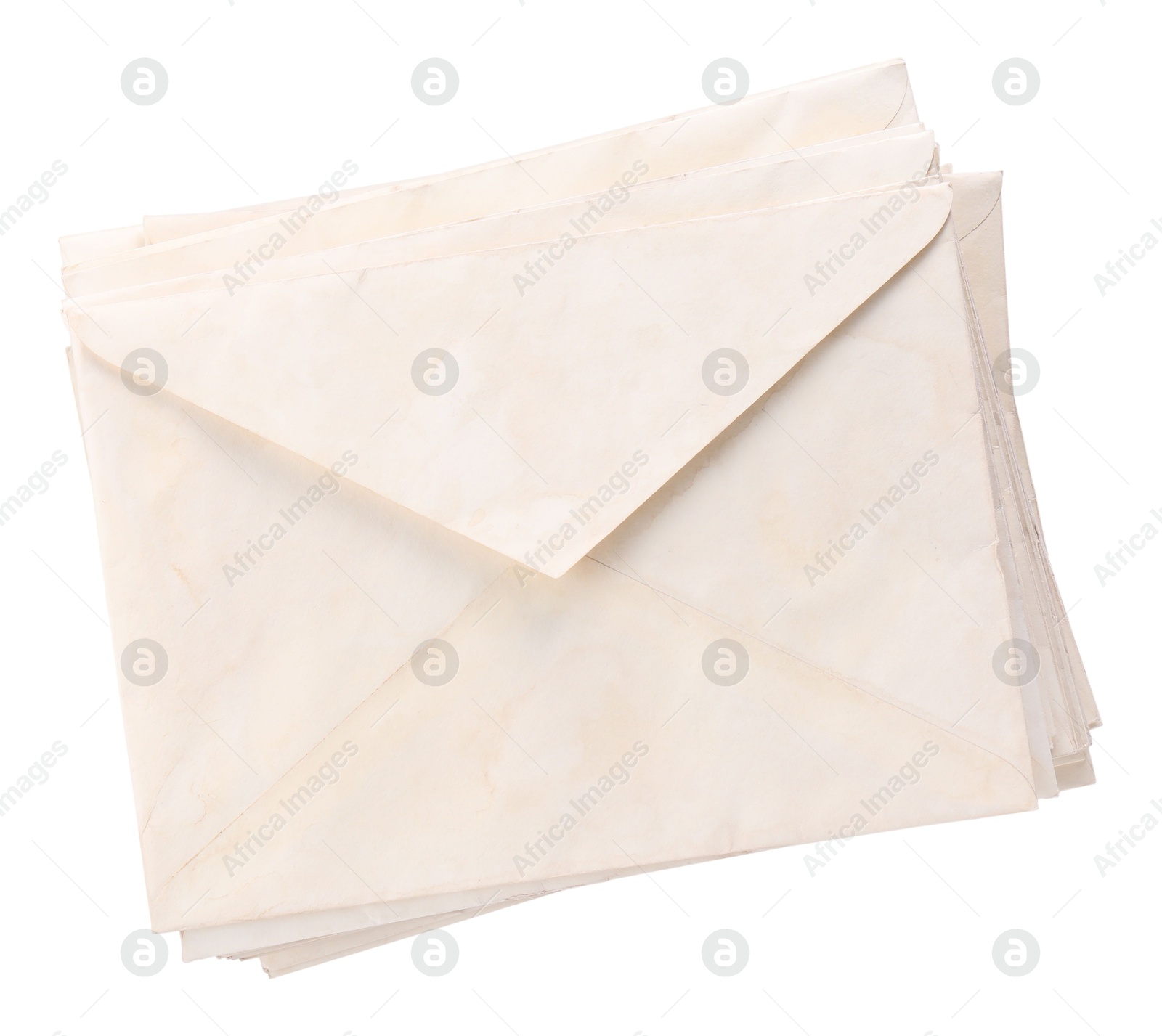 Photo of Stack of old letters on light grey background, top view