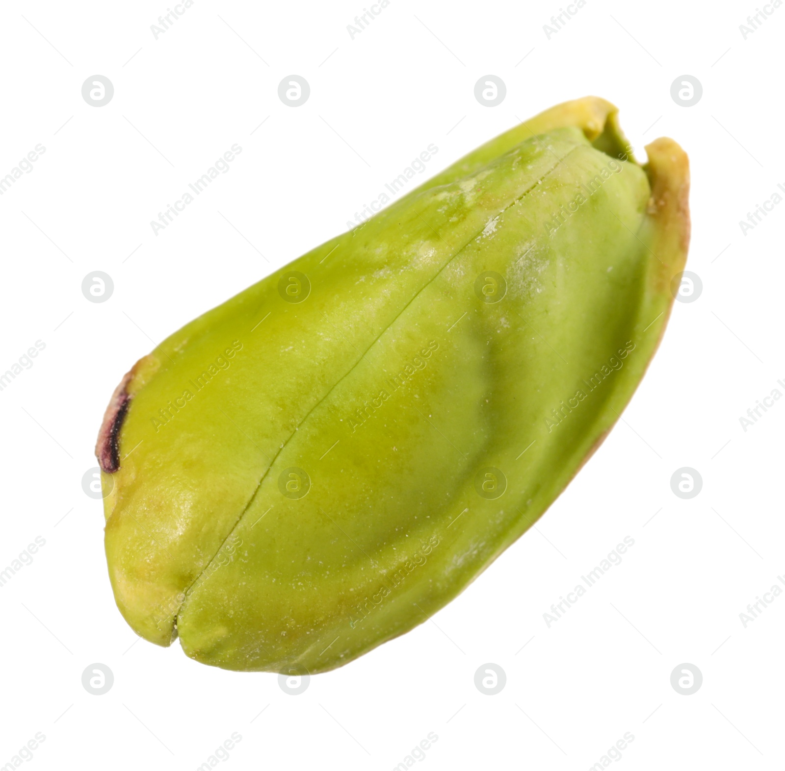 Photo of One peeled pistachio nut isolated on white