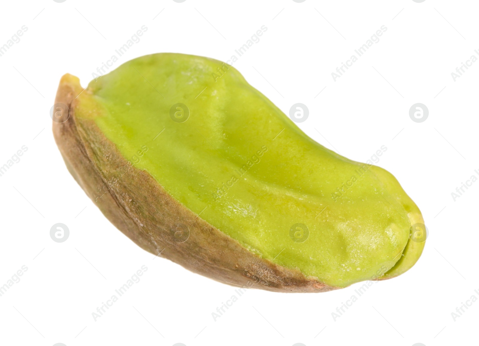 Photo of One peeled pistachio nut isolated on white