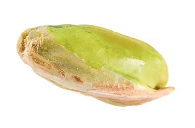 Photo of One peeled pistachio nut isolated on white