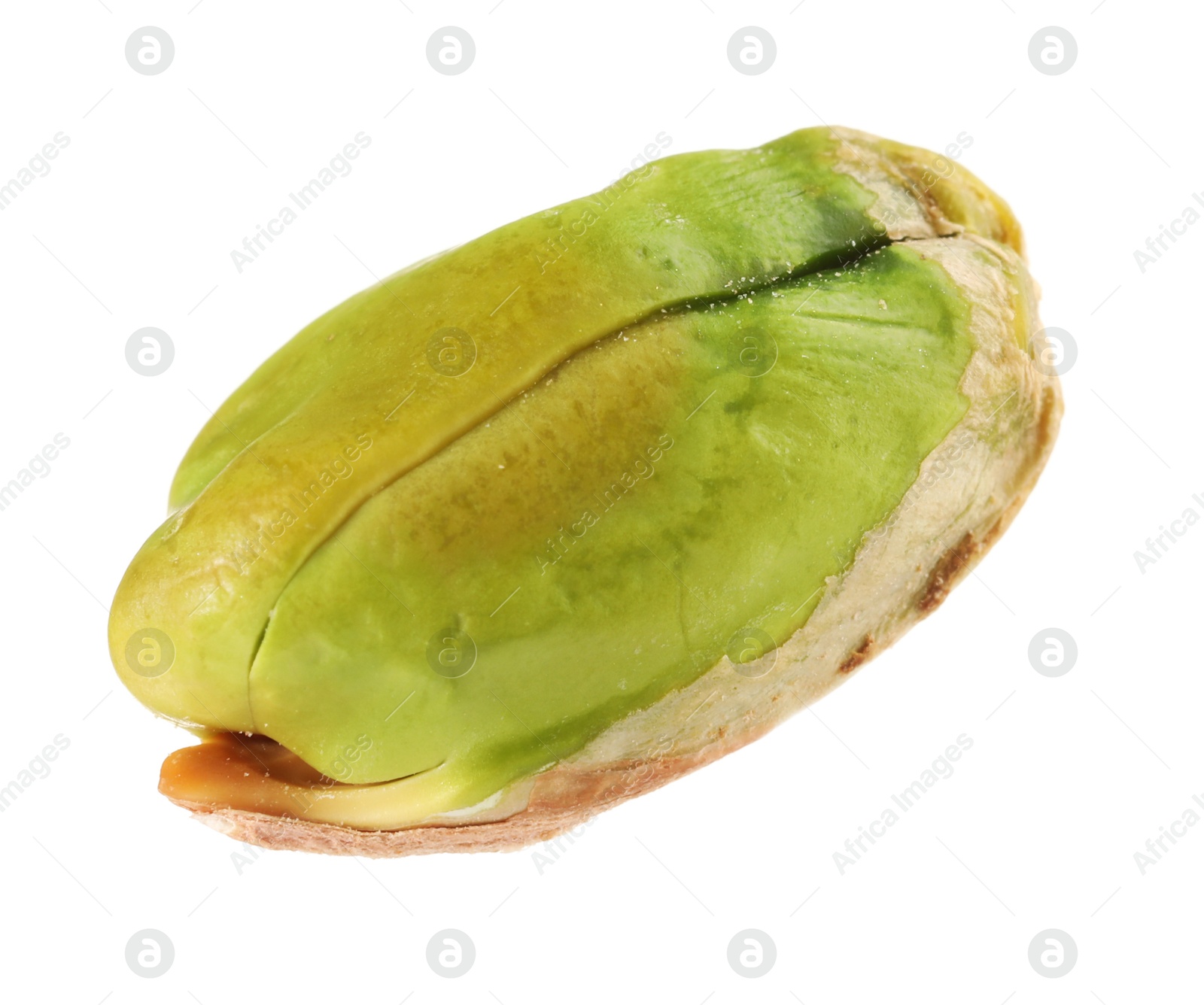 Photo of One peeled pistachio nut isolated on white