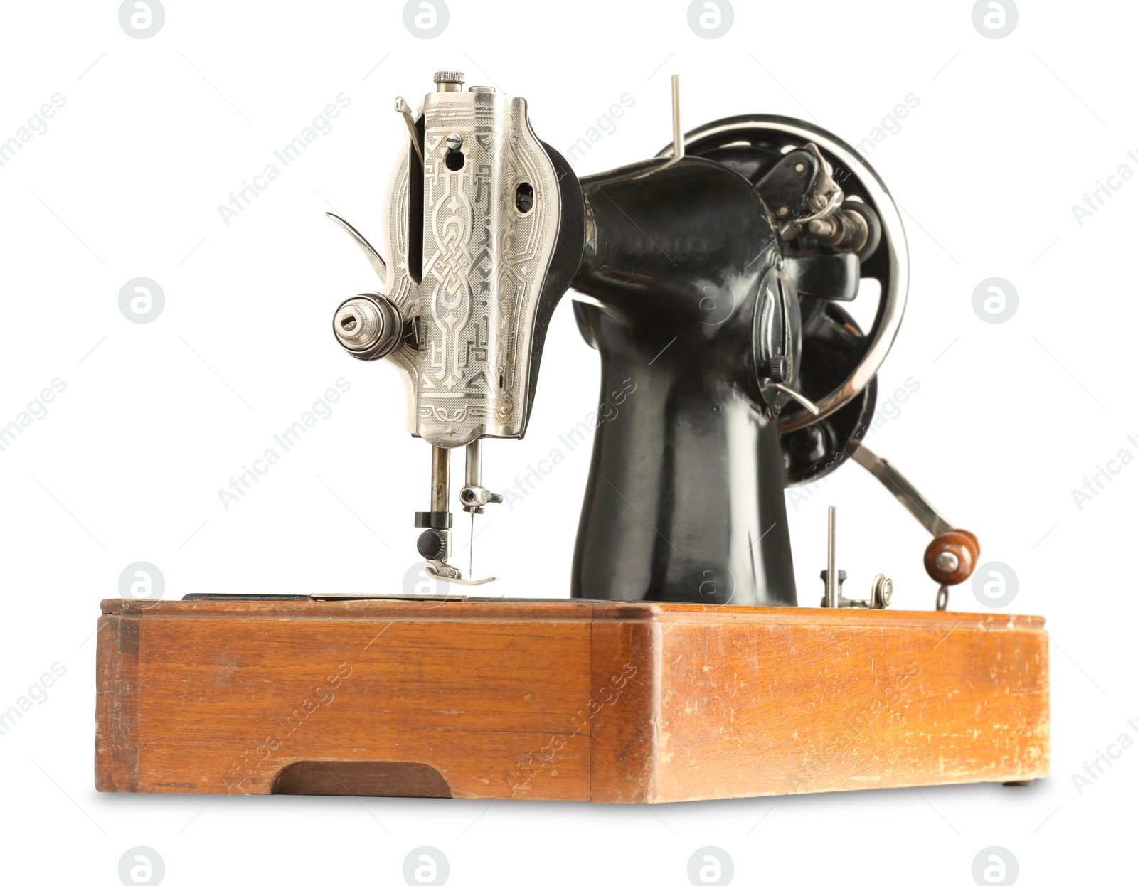 Photo of One vintage sewing machine isolated on white