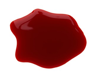 Photo of Stain of blood isolated on white, top view