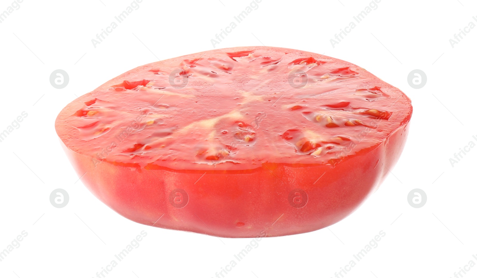 Photo of Piece of ripe red tomato isolated on white