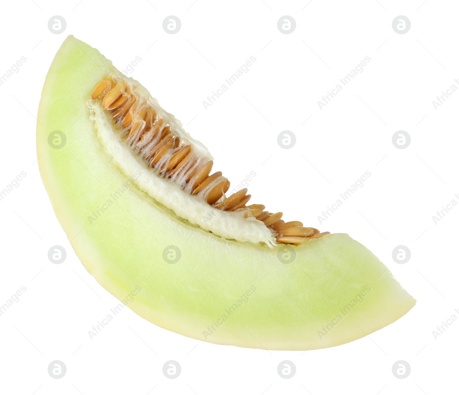 Photo of Slice of fresh honeydew melon isolated on white