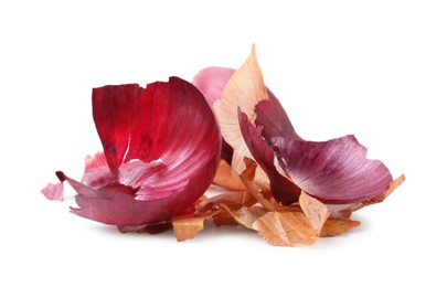 Photo of Pile of onion peels isolated on white