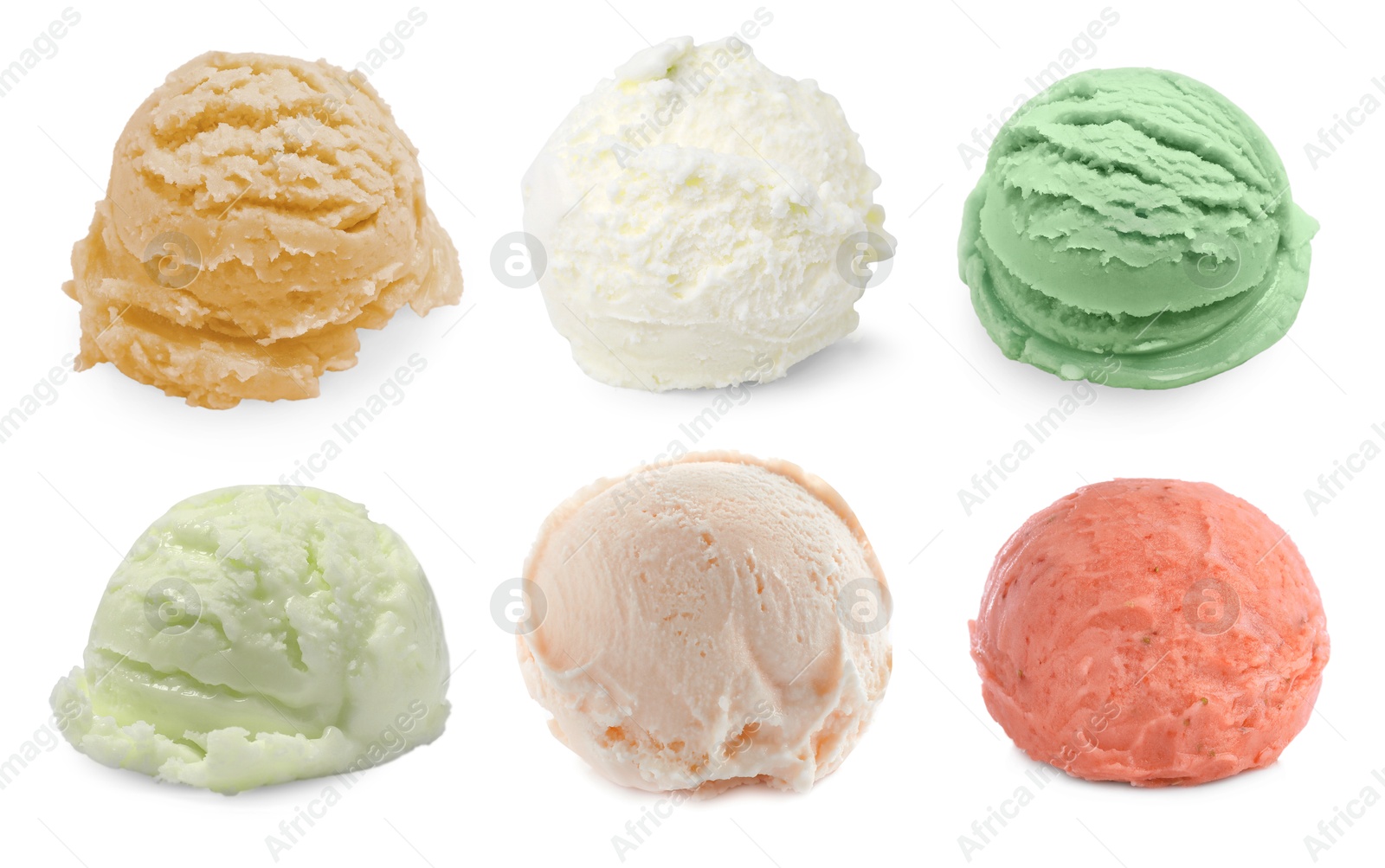 Image of Ice cream balls of different flavors isolated on white background