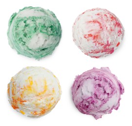 Image of Ice cream balls of different flavors isolated on white background