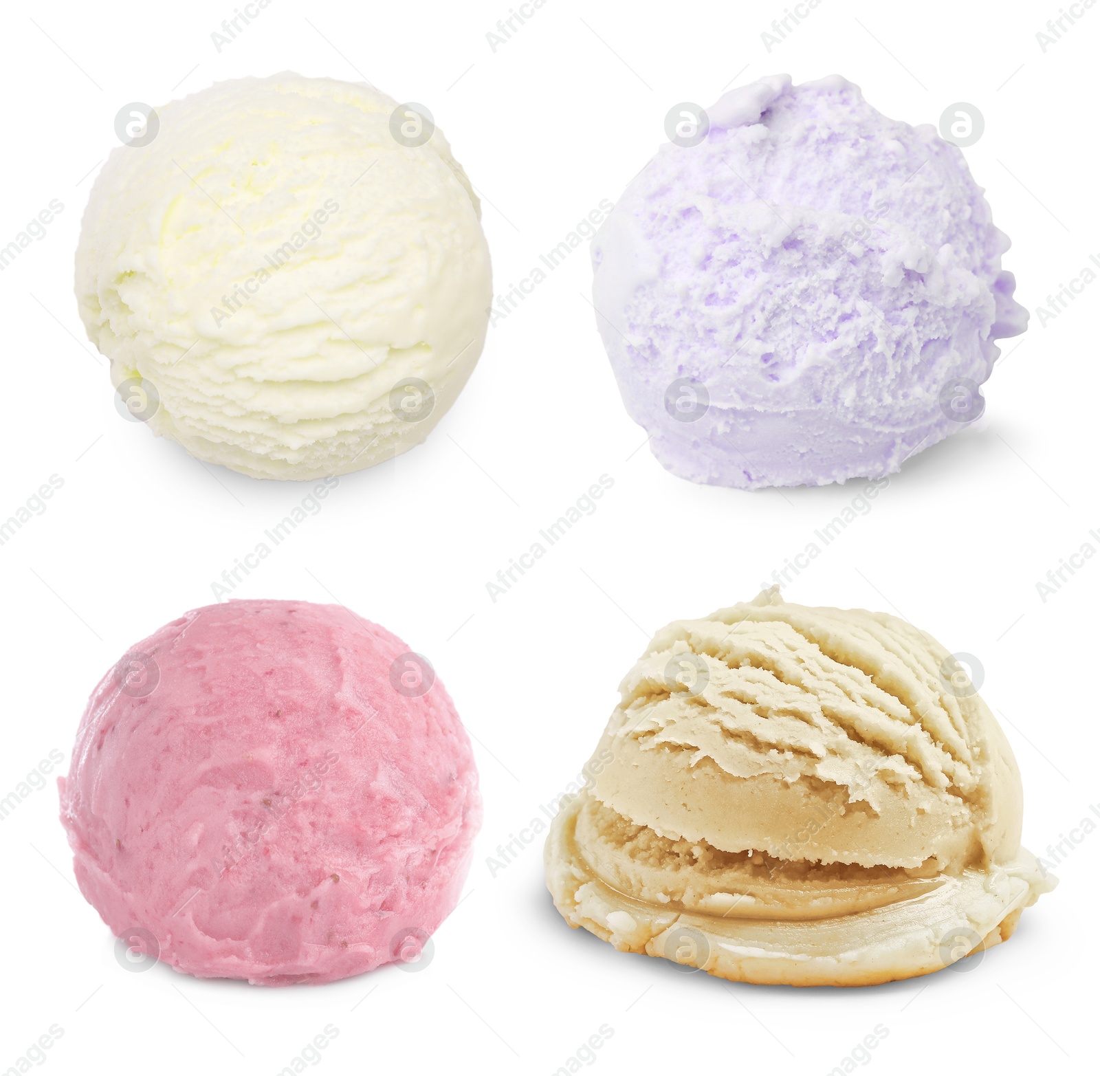 Image of Ice cream balls of different flavors isolated on white background