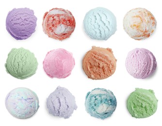 Image of Ice cream balls of different flavors isolated on white background