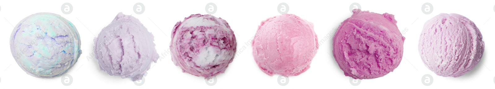 Image of Ice cream balls of different flavors isolated on white background