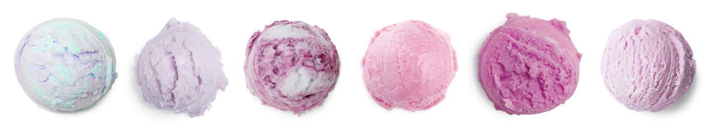 Image of Ice cream balls of different flavors isolated on white background