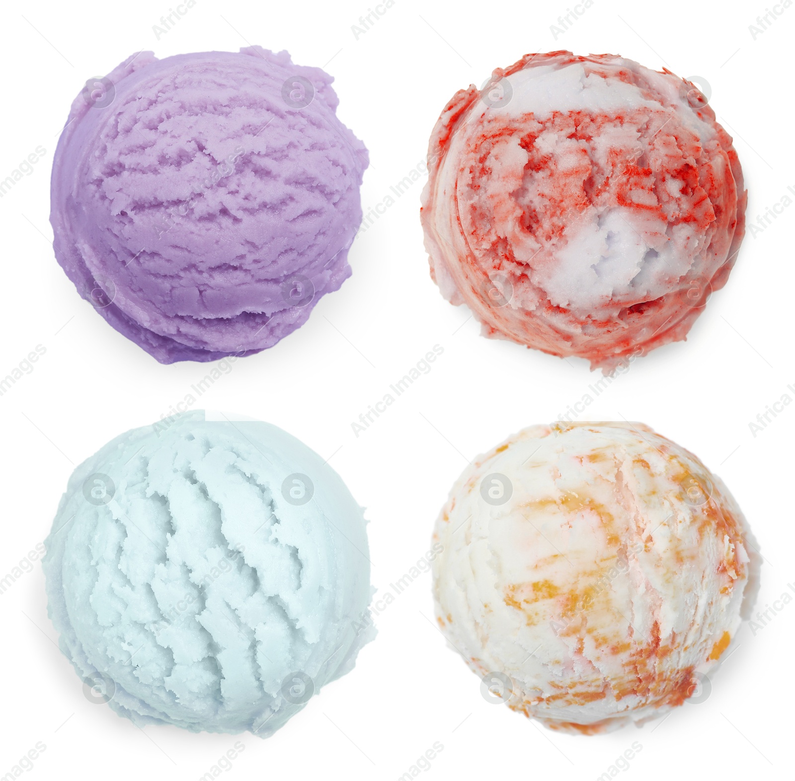 Image of Ice cream balls of different flavors isolated on white background