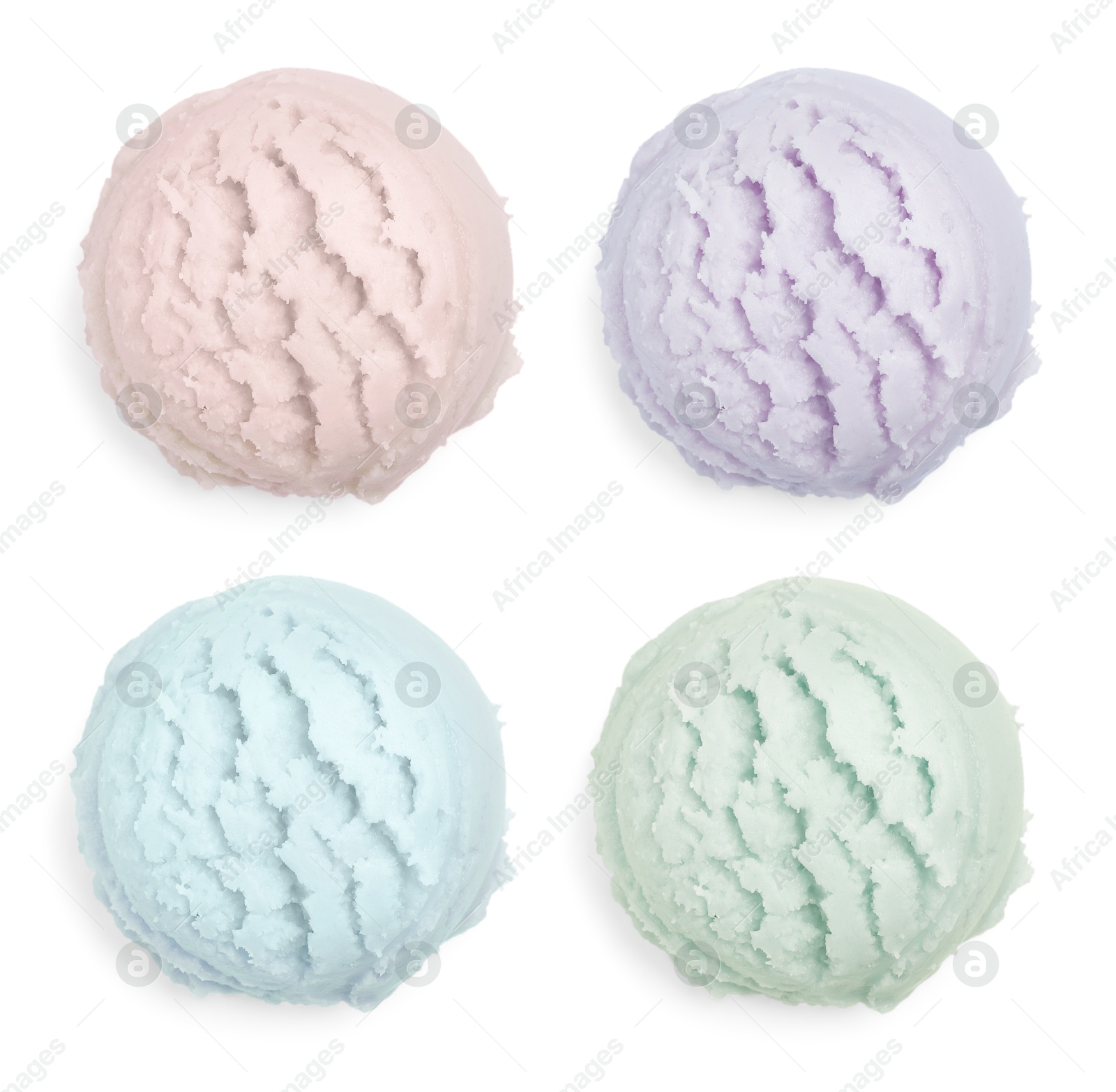 Image of Ice cream balls of different flavors isolated on white background