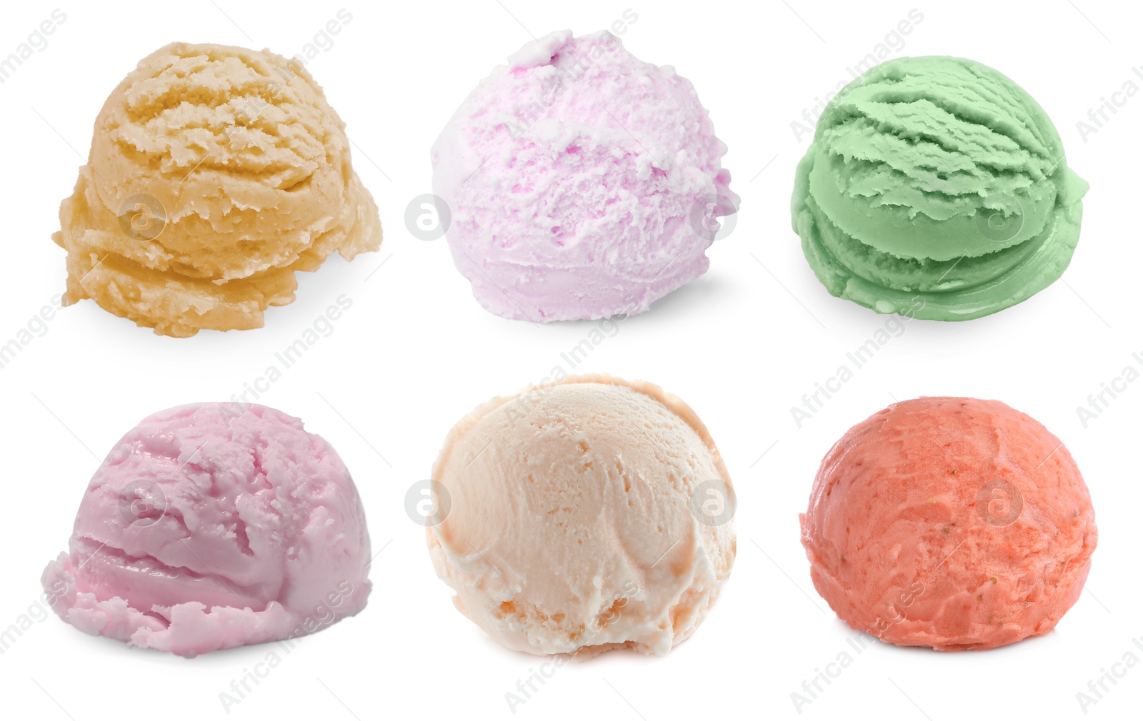 Image of Ice cream balls of different flavors isolated on white background