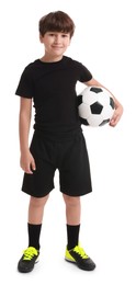 Photo of Football player with soccer ball on white background