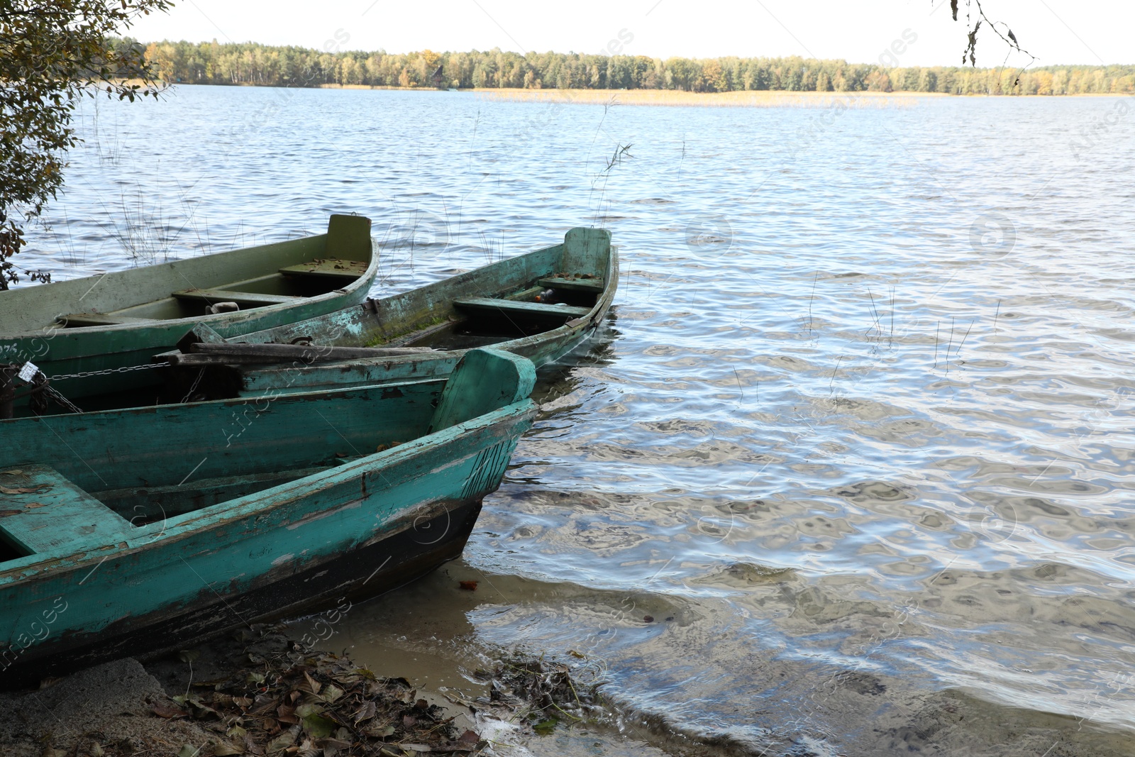 Photo of Many wooden boats on river. Water transportation