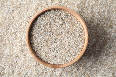 Photo of Bowl with fresh rye bran, top view