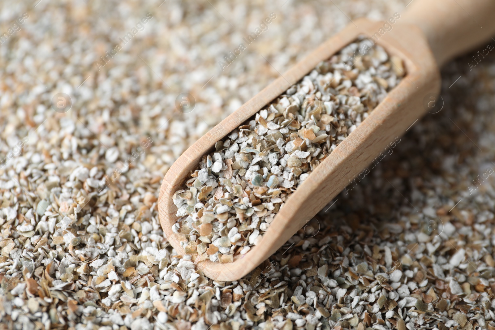 Photo of Scoop with fresh rye bran, closeup view