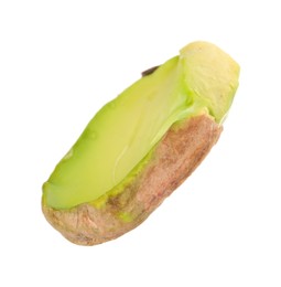 Photo of Half of peeled pistachio nut isolated on white