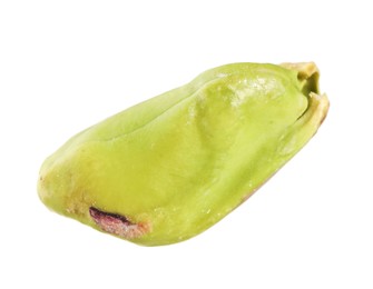 Photo of One peeled pistachio nut isolated on white