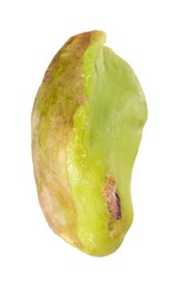 Photo of One peeled pistachio nut isolated on white