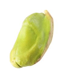 Photo of One peeled pistachio nut isolated on white