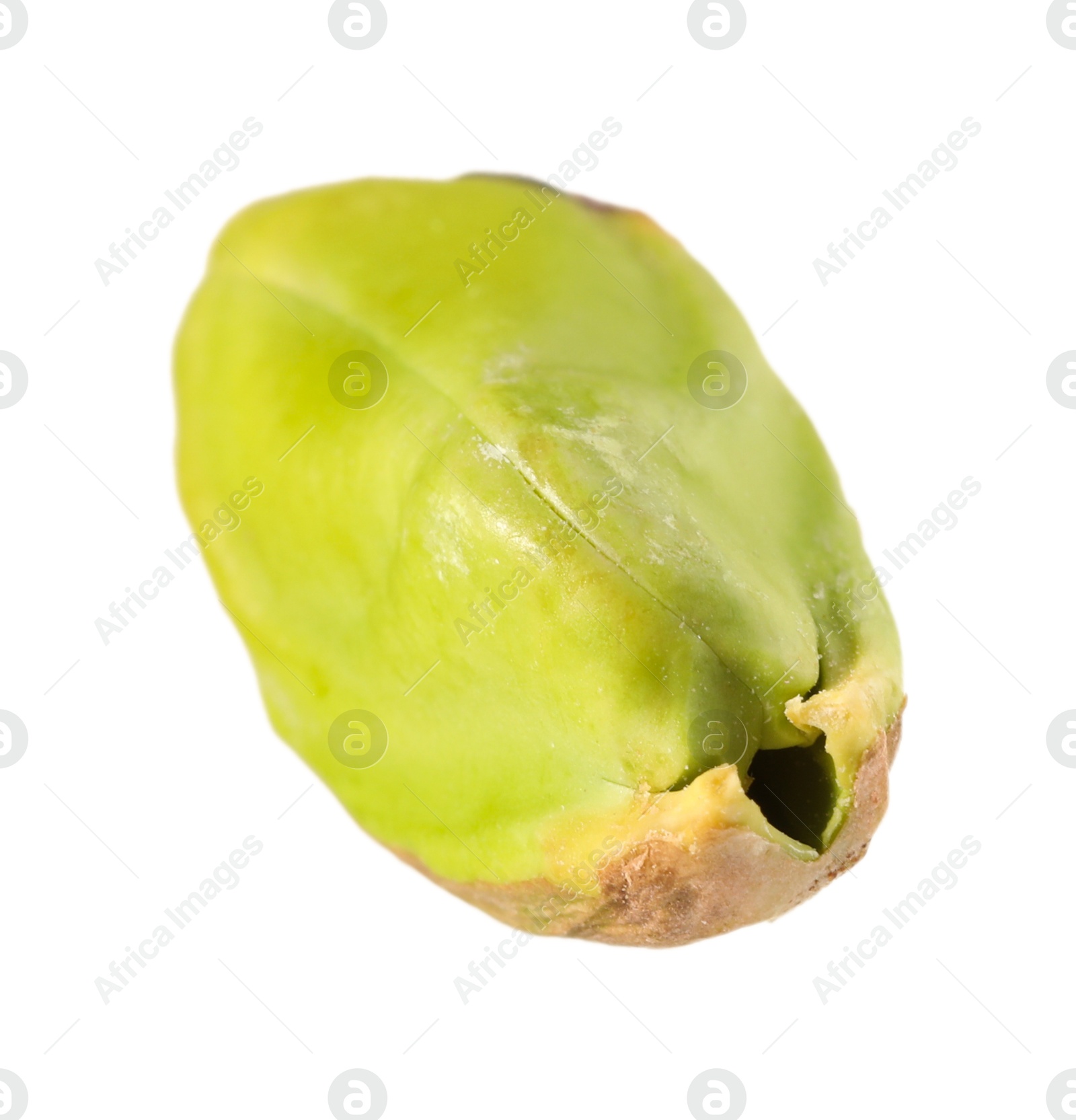 Photo of One peeled pistachio nut isolated on white