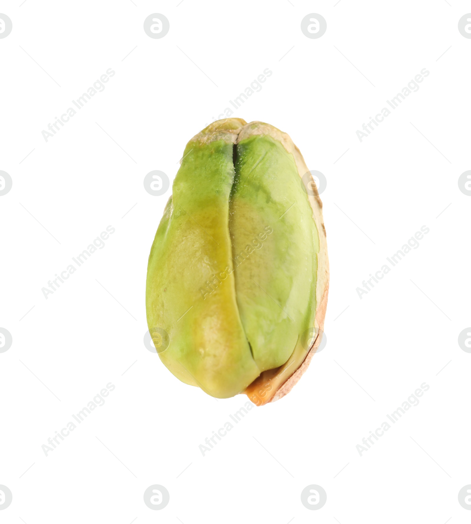 Photo of One peeled pistachio nut isolated on white