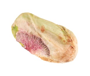 Photo of One peeled pistachio nut isolated on white