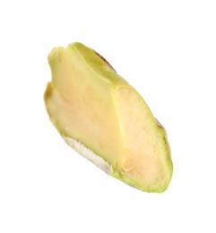 Photo of Half of peeled pistachio nut isolated on white