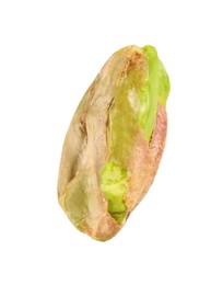 Photo of One peeled pistachio nut isolated on white