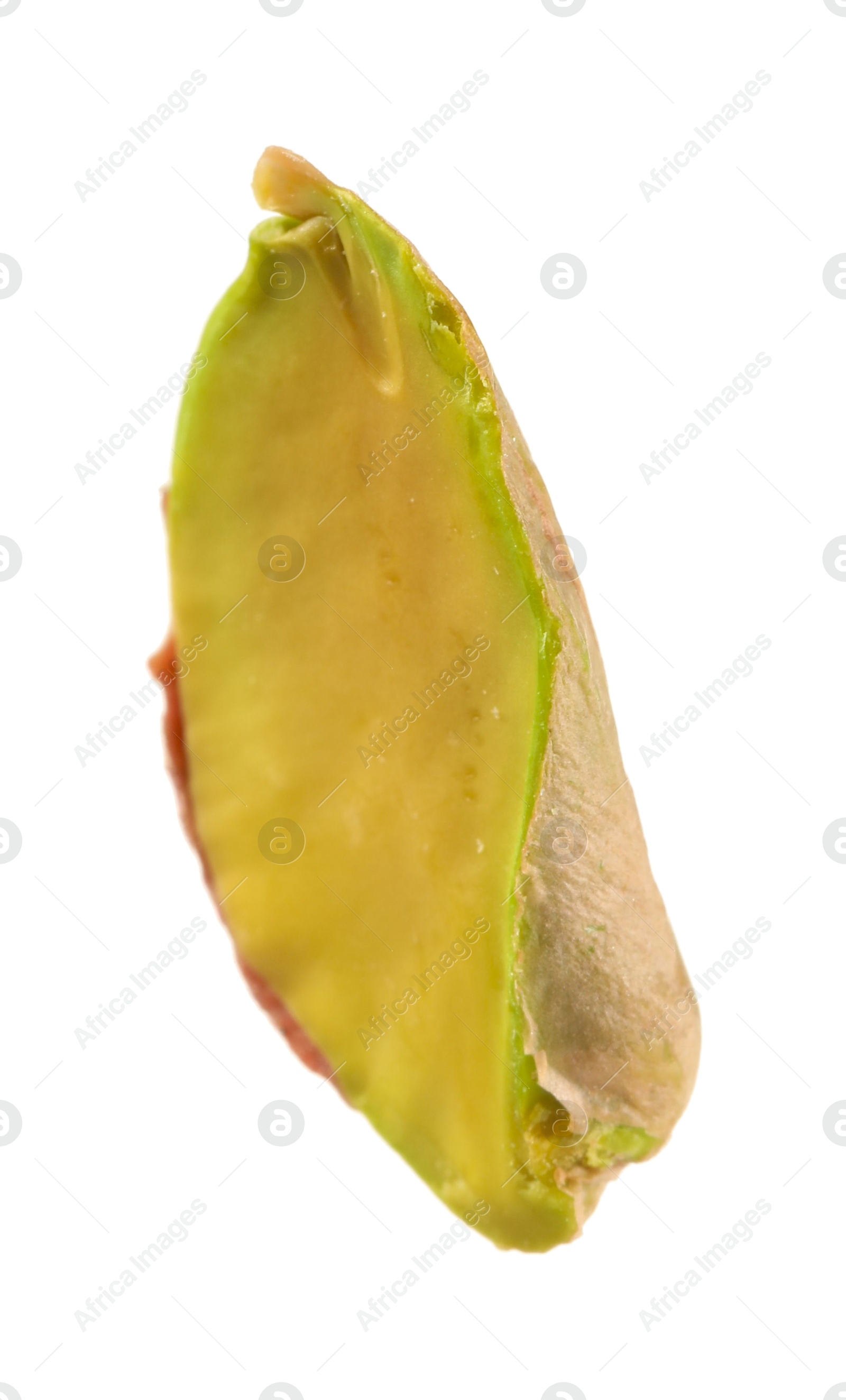 Photo of Half of peeled pistachio nut isolated on white