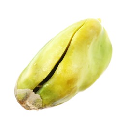 Photo of One peeled pistachio nut isolated on white