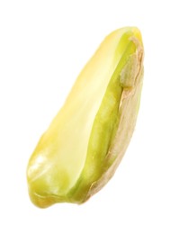 Photo of Half of peeled pistachio nut isolated on white