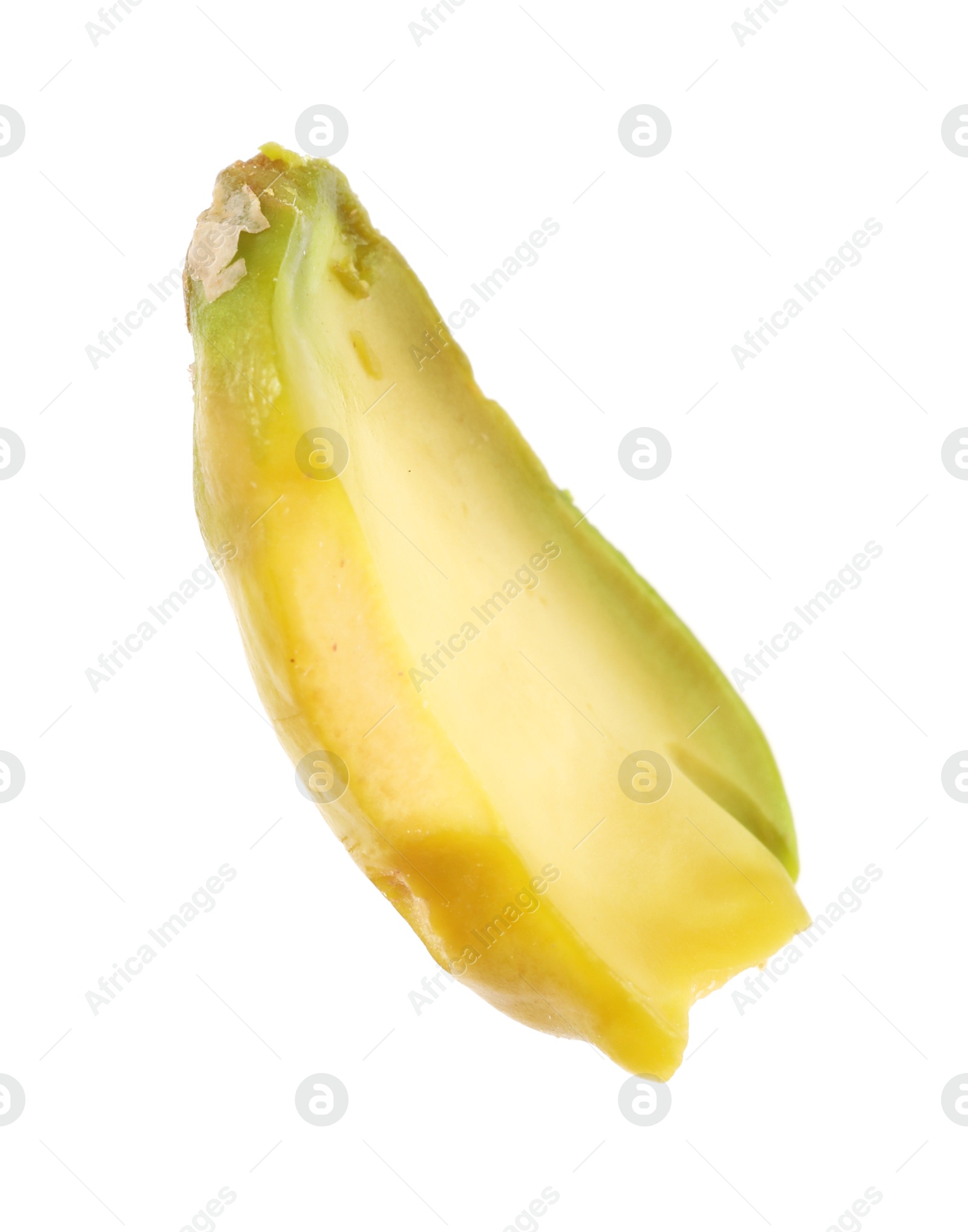 Photo of Half of peeled pistachio nut isolated on white