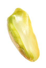 Half of peeled pistachio nut isolated on white