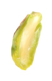 Photo of Half of peeled pistachio nut isolated on white