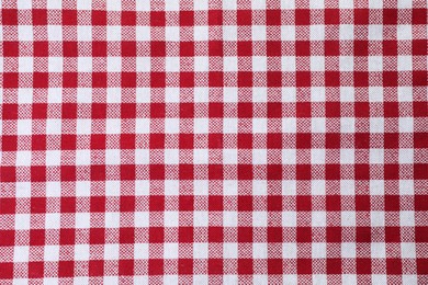 Photo of Tablecloth with checkered pattern as background, top view