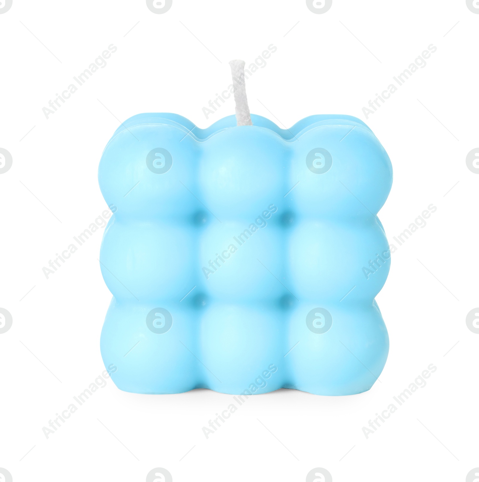 Photo of Beautiful light blue bubble candle isolated on white